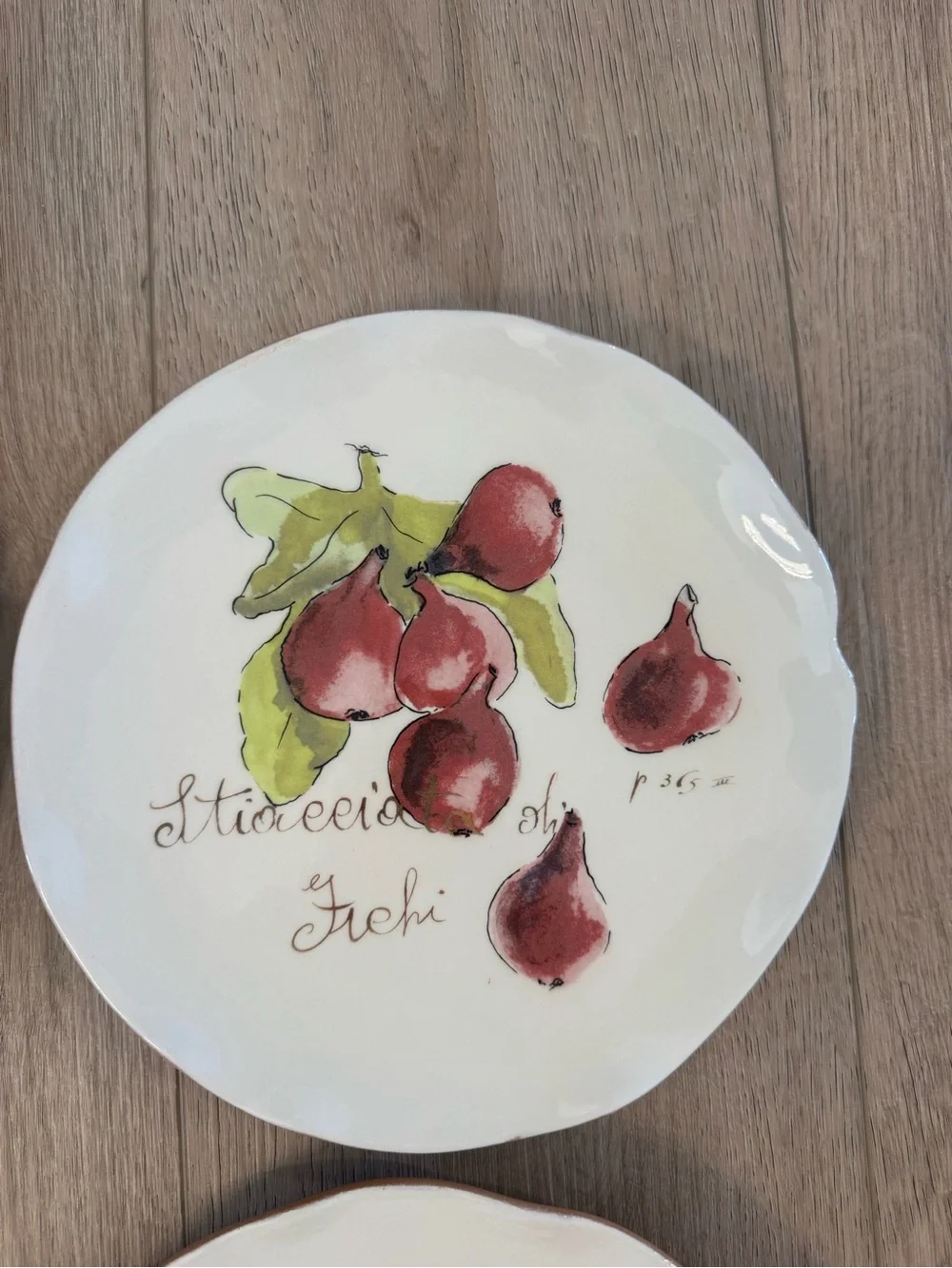 4 Crate & Barrel Verona Fruit Plates 9.25” Italy Pear Fig Grape Pomegranate